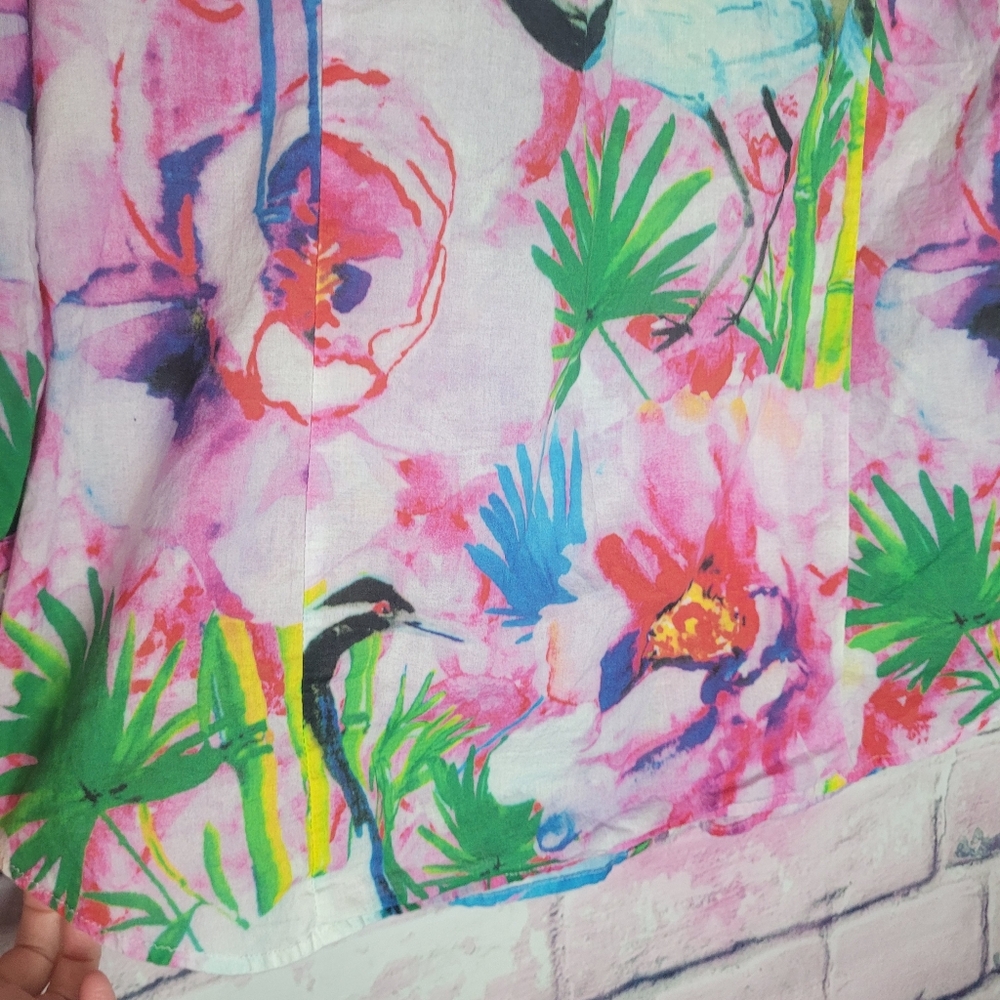 TOOFAN 100% COTTON FLORAL WATERCOLOR PRINT ART TO WEAR BUTTON FRONT BLOUSE SMALL - Picture 12 of 14